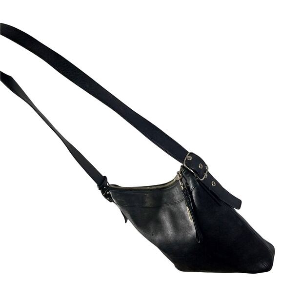 COACH! VINTAGE COLLECTOR BLACK GENUINE LEATHER ADJUSTABLE STRAP PURSE, HANDBAG! - Picture 6 of 13